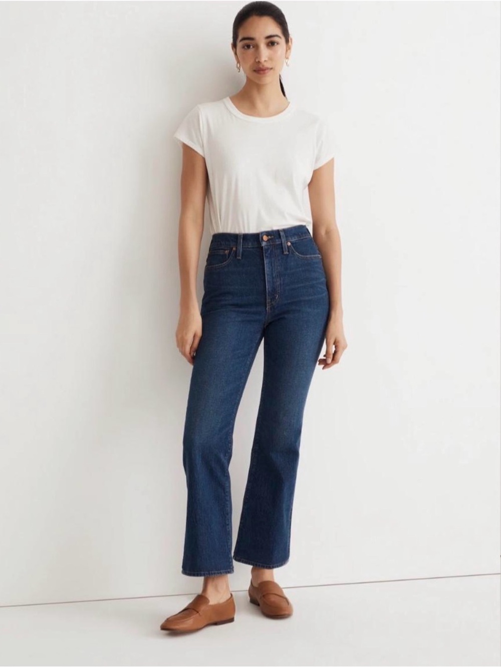 Madewell Dark Wash minimal classic chic high waist flare crop Cali Demi Boot
